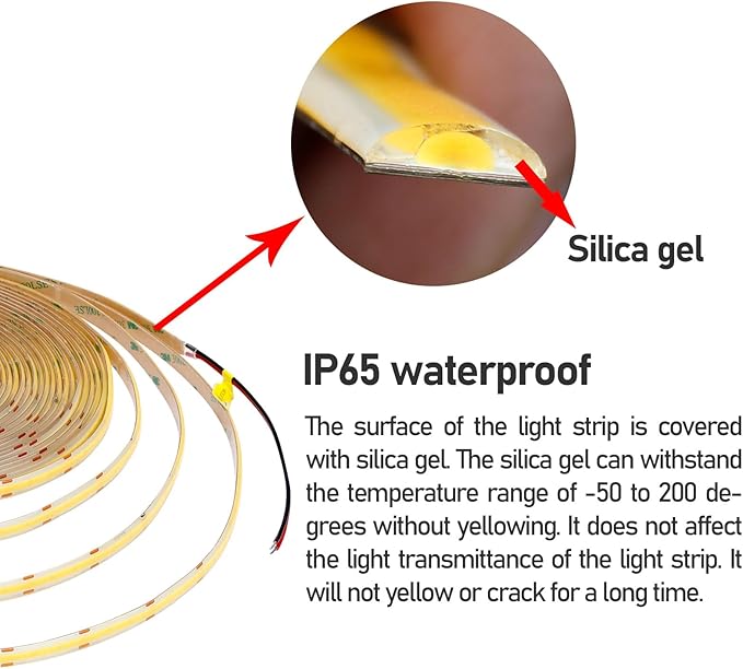 15M/49.2ft 24V COB LED Strip Light Waterproof IP65 Natural White 4000K Uniform Glow 5760LEDs CRI 93+ Flexible LED Tape Lights for DIY Cabinet Bedroom Kitchen Home Decor(No Power Supply)