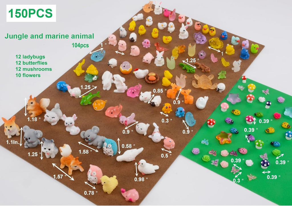 150 Pcs Mini Resin Animals - Tiny Resin Animal Miniature Animals Figurines Small Little Animal Figures Bulk for Fairy Garden Micro Landscape Dollhouse Accessories