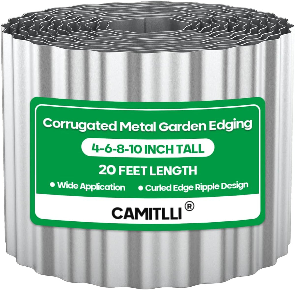Corrugated Metal Garden Edging, Sturdy Tall Landscape Edging Borders, Perfect DIY for Flower Beds, Lawn and Pathway, Tree Surrounds, Paver Edges (Silver, 10"×20FT)