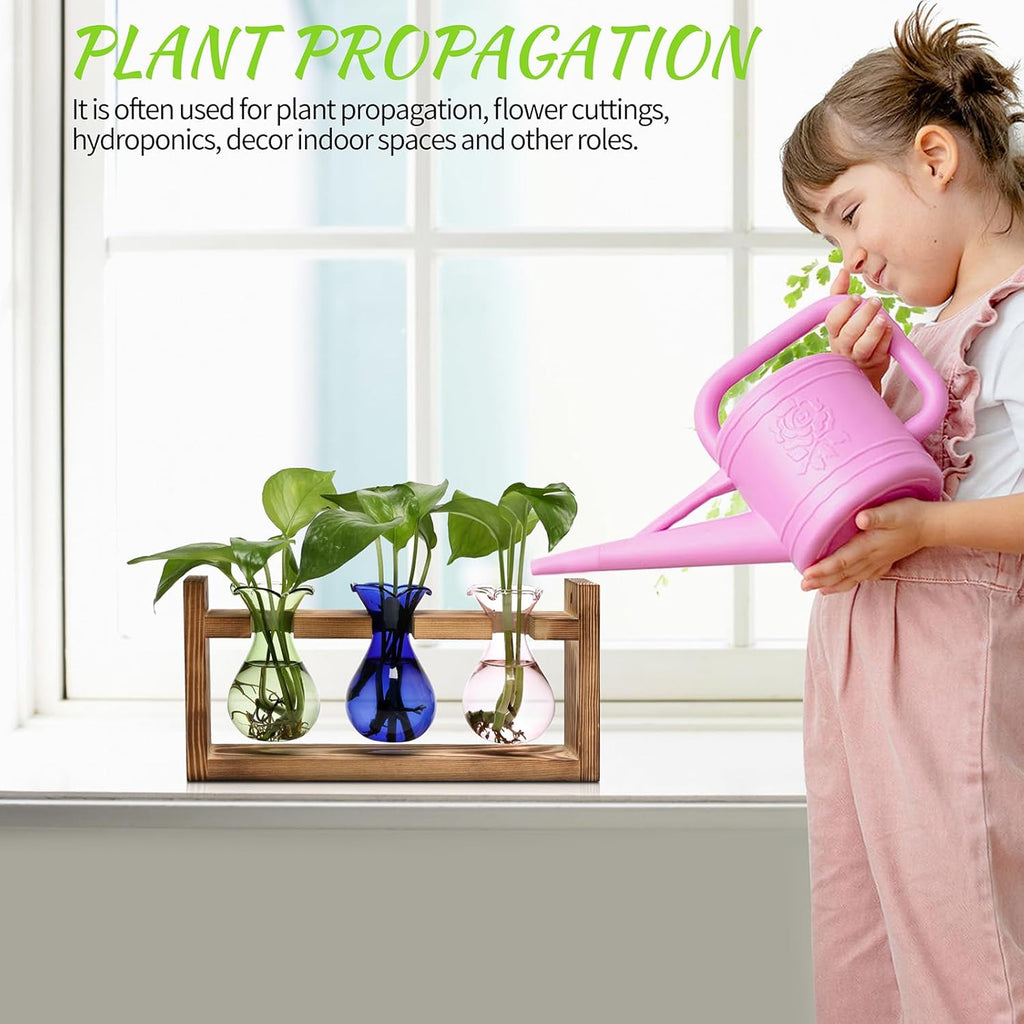Plant Propagation Station Plant Terrarium Unique Birthday Gifts for Women Home Office Decor Planter with Wooden Stand - 3 Bulb Glass Vase