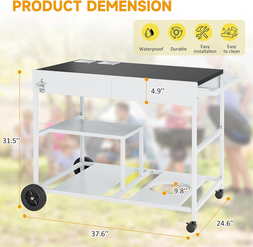 JY QAQA Outdoor Pizza Oven Stand with Condiment Shelf, Outdoor Cooking Cart, Grill Worktable for Patio, Food Prep Station Fits Ninja Woodfire Grill, Cuisinart Grill, Blackstone Griddle