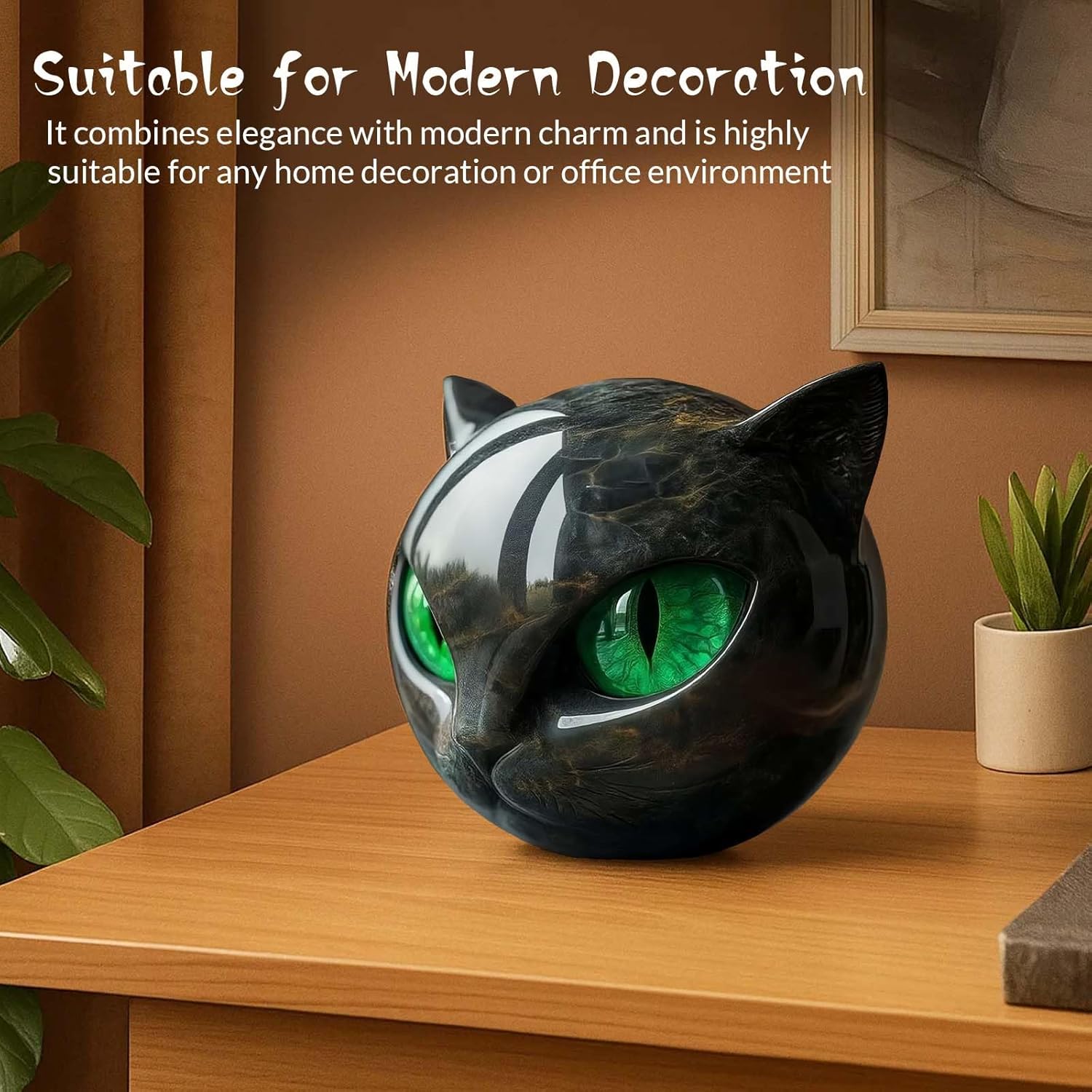 Luxury Black Cat Stone Sculpture Handcrafted Marble Look Resin Statue with Amber Eyes Elegant Home Decor & Gift-Ready Art Piece Figurine Carved Healing Gifts for Cat Lovers (Green Eyes)