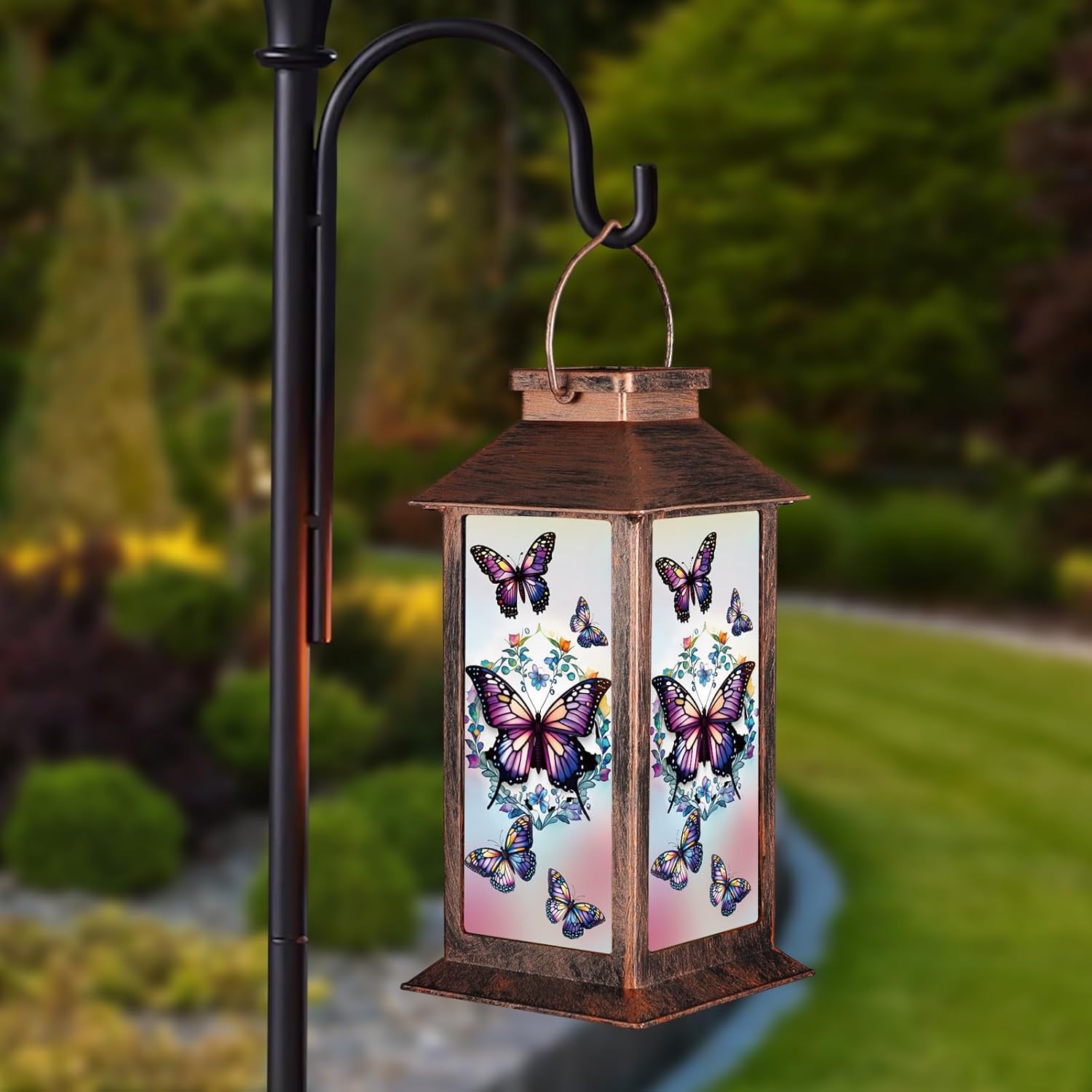 Solar Lantern Outdoor Waterproof Butterfly Garden Decor Birthday Gifts for Women Mom and Grandma Solar LED Plastic Decorative Hanging Light for Yard(Butterfly)
