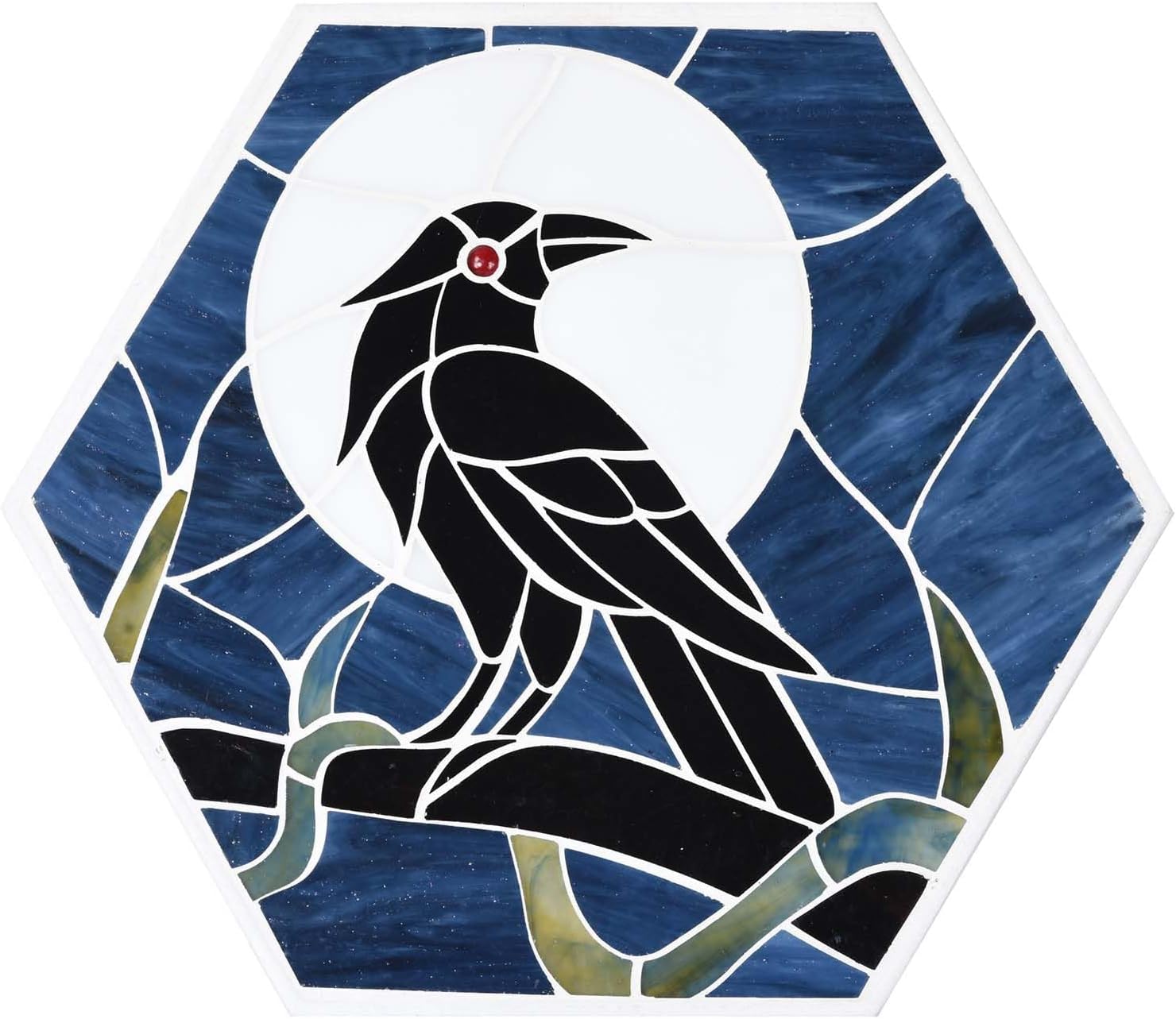 Bieye MSS004 Tiffany Style Stained Glass Mosaic Decorative Stepping Stone for Garden Decor (Raven, 13" Hexagonal)