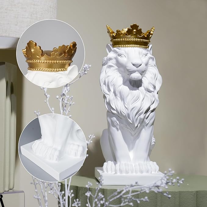 LCdecohome Sculptures Home Decor Lion Statue 15 Inch White Lion Decoration for Living Room 8.5 * 5.5 * 15 Inch