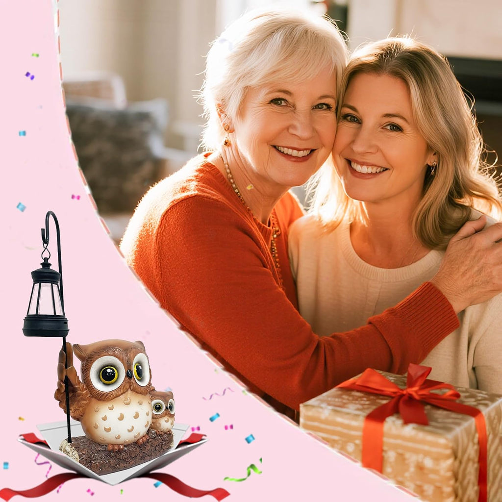 Garden Statues Owl with Solar LED Lantern, Resin Solar Garden Decor for Outside, Yard Decorations Outdoor for Patio, Porch, Balcony, Lawn Ornaments, House Warming Birthday Gifts for Mom Women Grandma