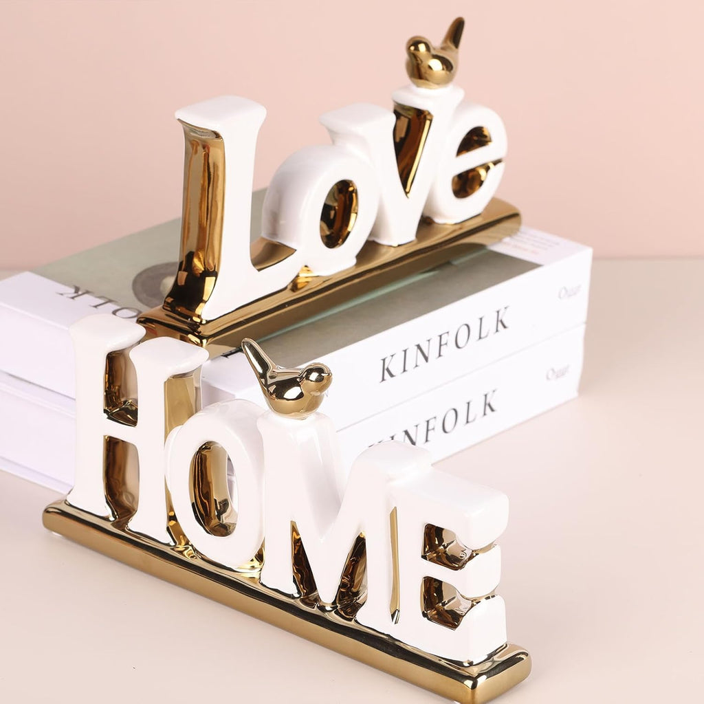 White and Gold Decor Statue - Home and Love Sign Decoration - Gold Bird with Home Sculpture - Figurine Decorative Ornaments for Living Room, Bedroom, Desktop, Cabinets