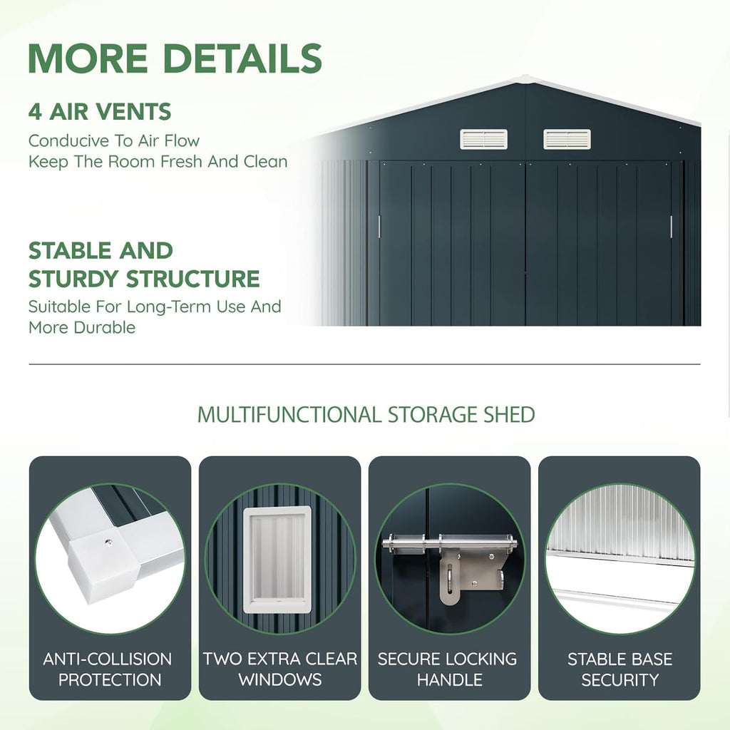 10X10X7.5 FT Outdoor Steel Storage Shed with Lockable Doors, 2 Windows, Frame Floor (No Wood/Other Boards), Ideal for Garden, Backyard, Patio Storage