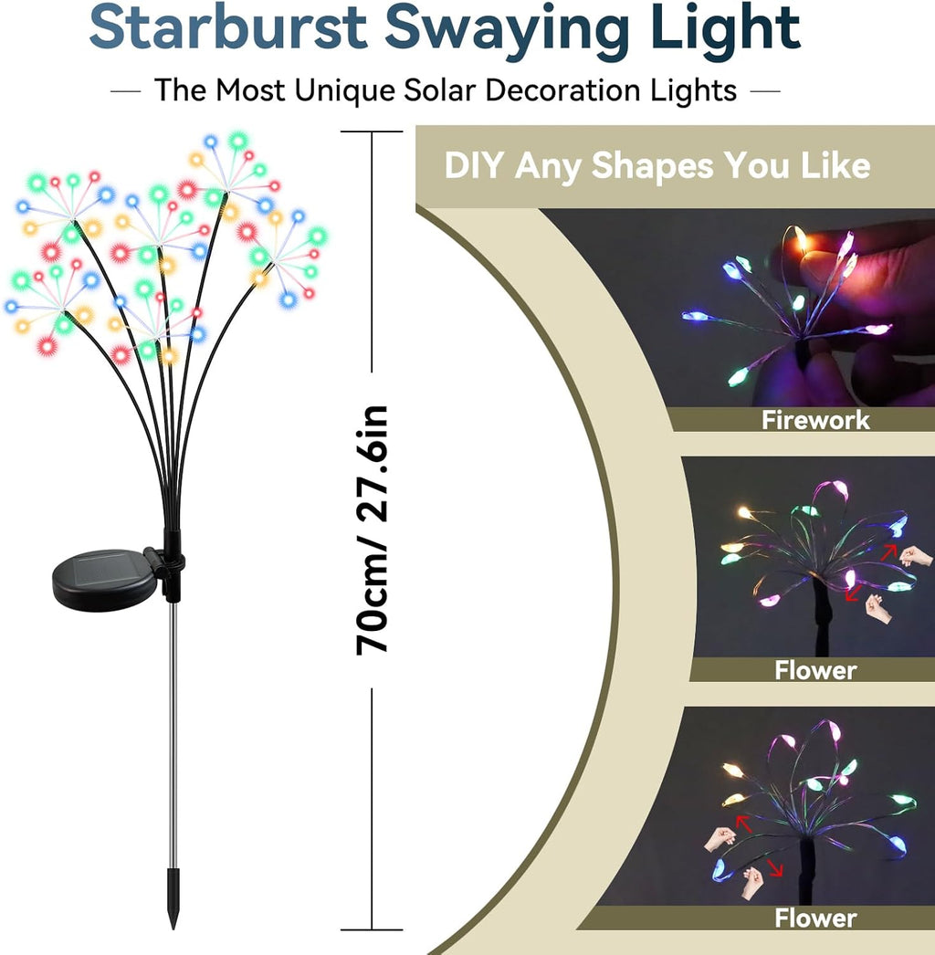 Solar Garden Lights 2 Pack Waterproof Swaying Starburst Light Solar Outdoor Lights for Yard Patio Walkway Pathway Party Wedding Decoration, Unique Gifts for Women, Multicolor