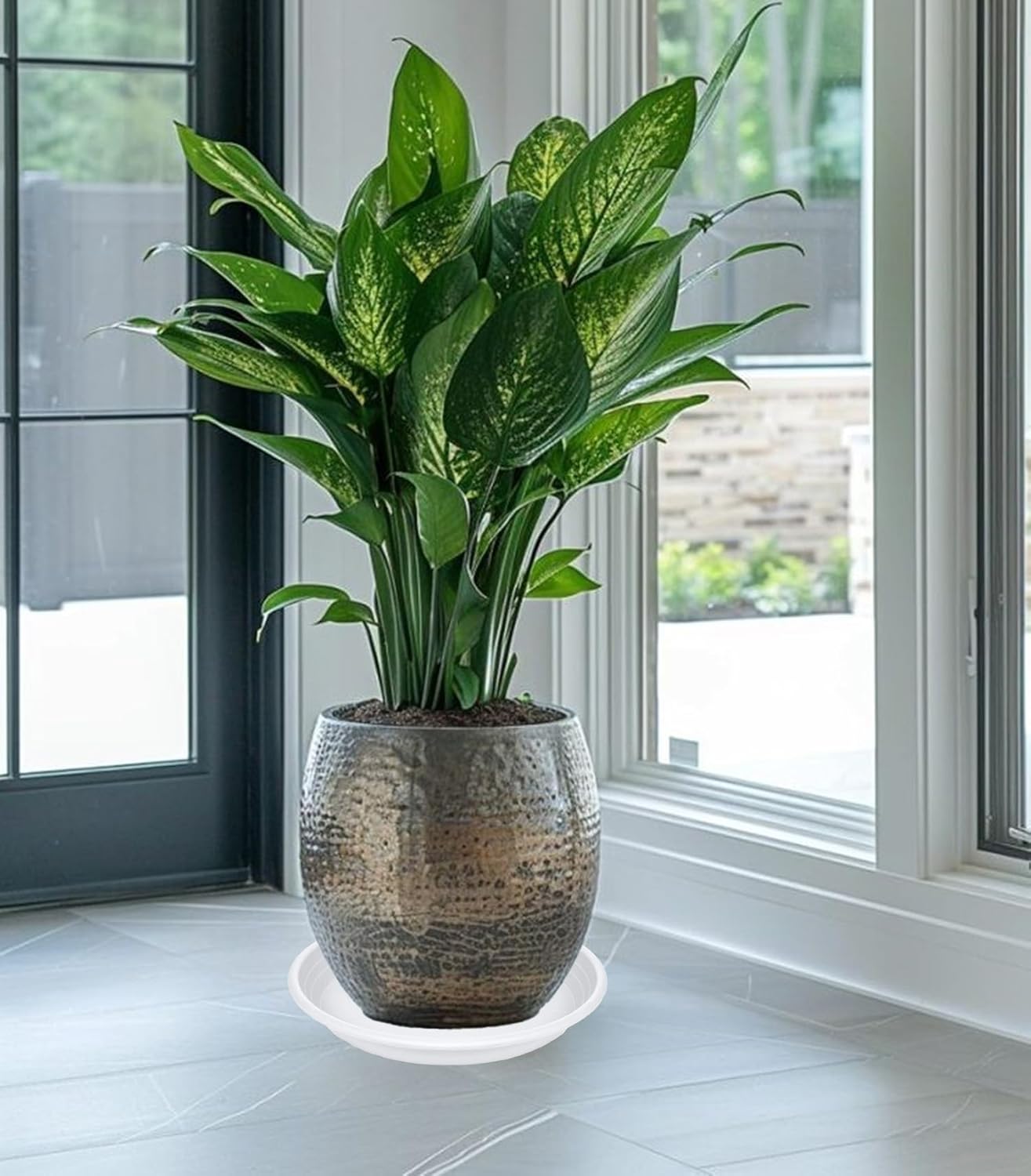 2 Pack of 19 inch Plant Saucer, Large Plant Tray, Heavy Sturdy Plant Drainage Tray for Indoors, Bird Bath Bowls, Sturdy 18 inch Plastic Pot Tray for Planter (White)