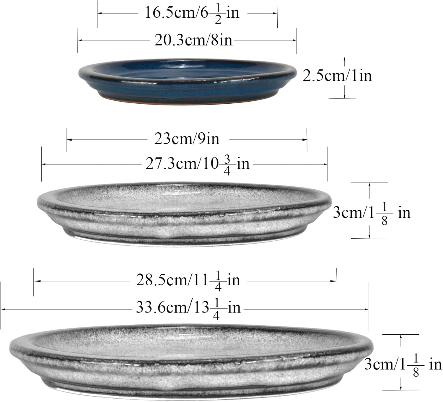 W&W Ceramic Plant Saucer - Plant Trays for Indoor Pots (Blue, 8 inches, 2 Packs)