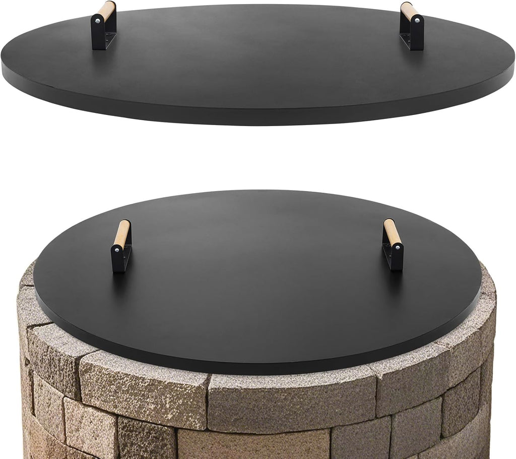 1MORE Fire Pit Lid Round 38" - Metal Firepits Cover with Wooden Handles for Patio Firepits,Rust Resistant 1.5mm Fire Pits Metal Lid, Firepits Accessory, Fire Pits Cover Round, All-season Protective