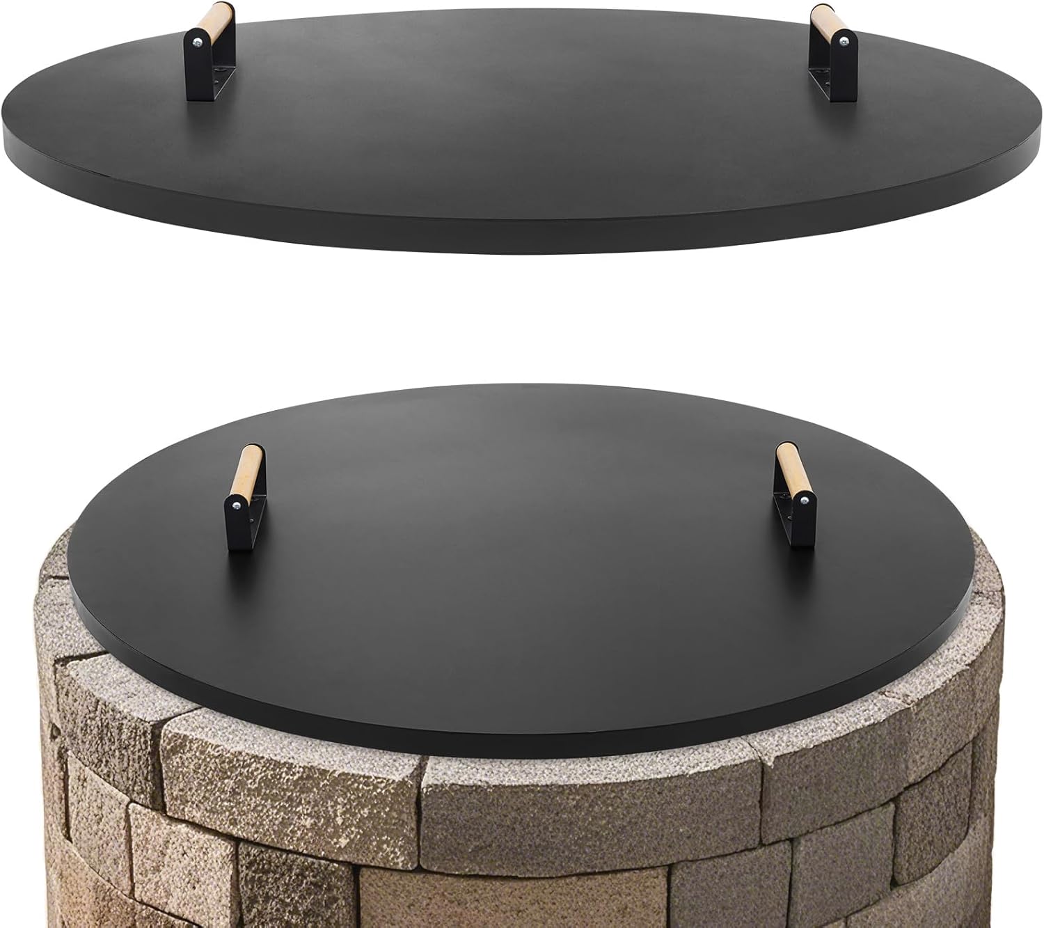 1MORE Fire Pit Lid Round 38" - Metal Firepits Cover with Wooden Handles for Patio Firepits,Rust Resistant 1.5mm Fire Pits Metal Lid, Firepits Accessory, Fire Pits Cover Round, All-season Protective
