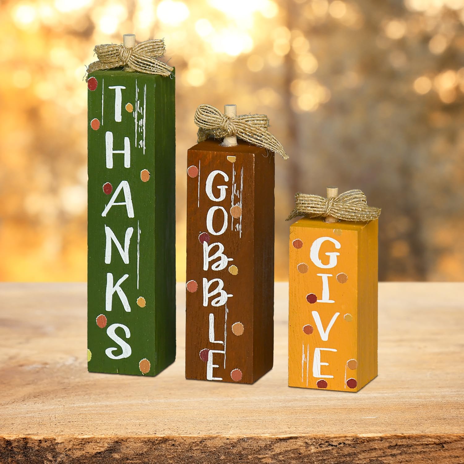 Smile Thanksgiving Decor Indoor Wooden Sign, Give Thanks Gobble Decor for Rustic Farmhouse Home, Thanksgiving Table Tiered Tray Kitchen Decorations.