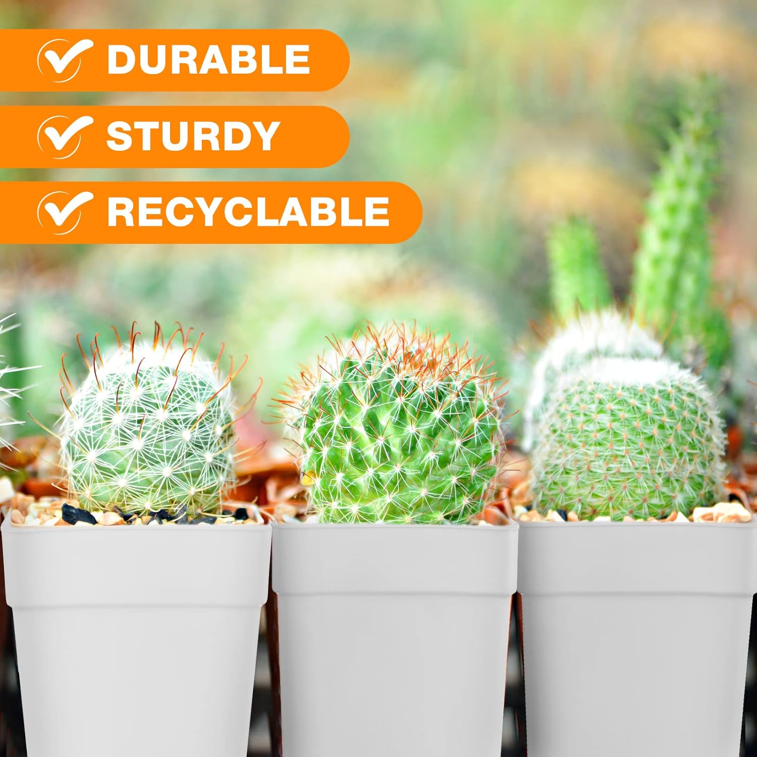 100 Pieces 4 Inch Flower Pots Square Plants Nursery Pot Plastic Plant Seedling Pots Nursery Transplanting Planter Container with Saucer for Indoor Herbs Succulents Balcony Garden Office (White)