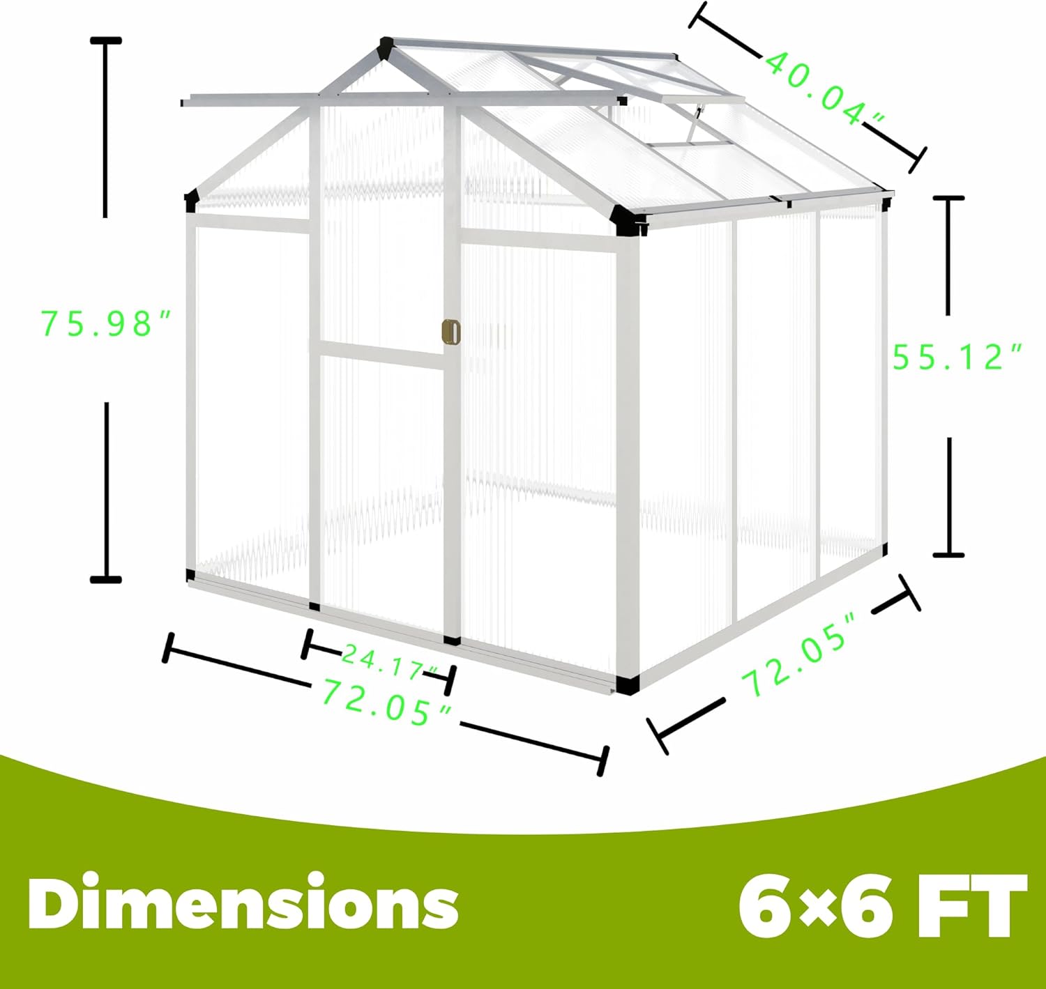 6 x 6FT Greenhouse for Outdoors,Polycarbonate Garden Backyard,Silver