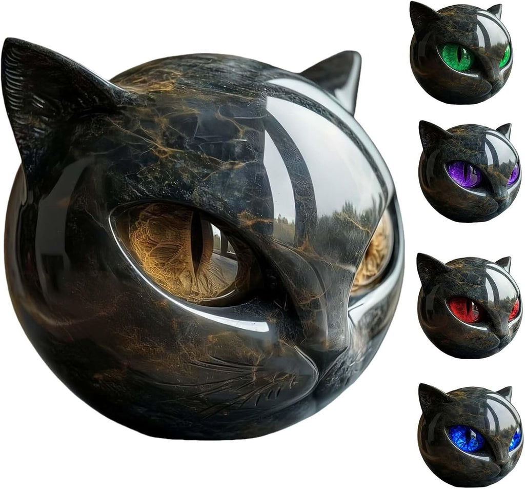 Luxury Black Cat Stone Sculpture Handcrafted Marble Look Resin Statue with Amber Eyes Elegant Home Decor & Gift-Ready Art Piece Figurine Carved Healing Gifts for Cat Lovers (Yellow Eyes)