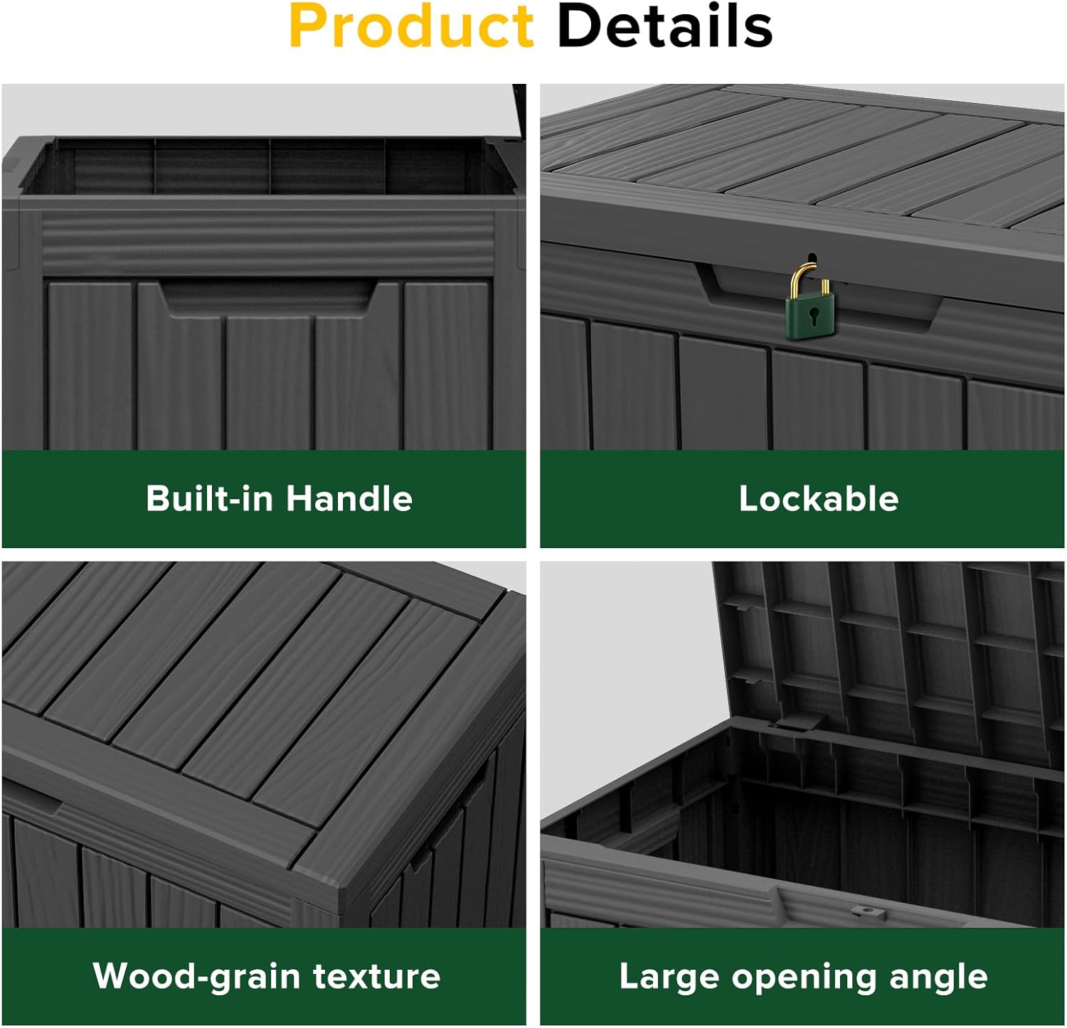 45 Gallon Outdoor Deck Box,Storage Lockable Waterproof Patio Furniture,Garden Tools,Cushions,Pool Accessories Outside Storage Resin Box(Black)