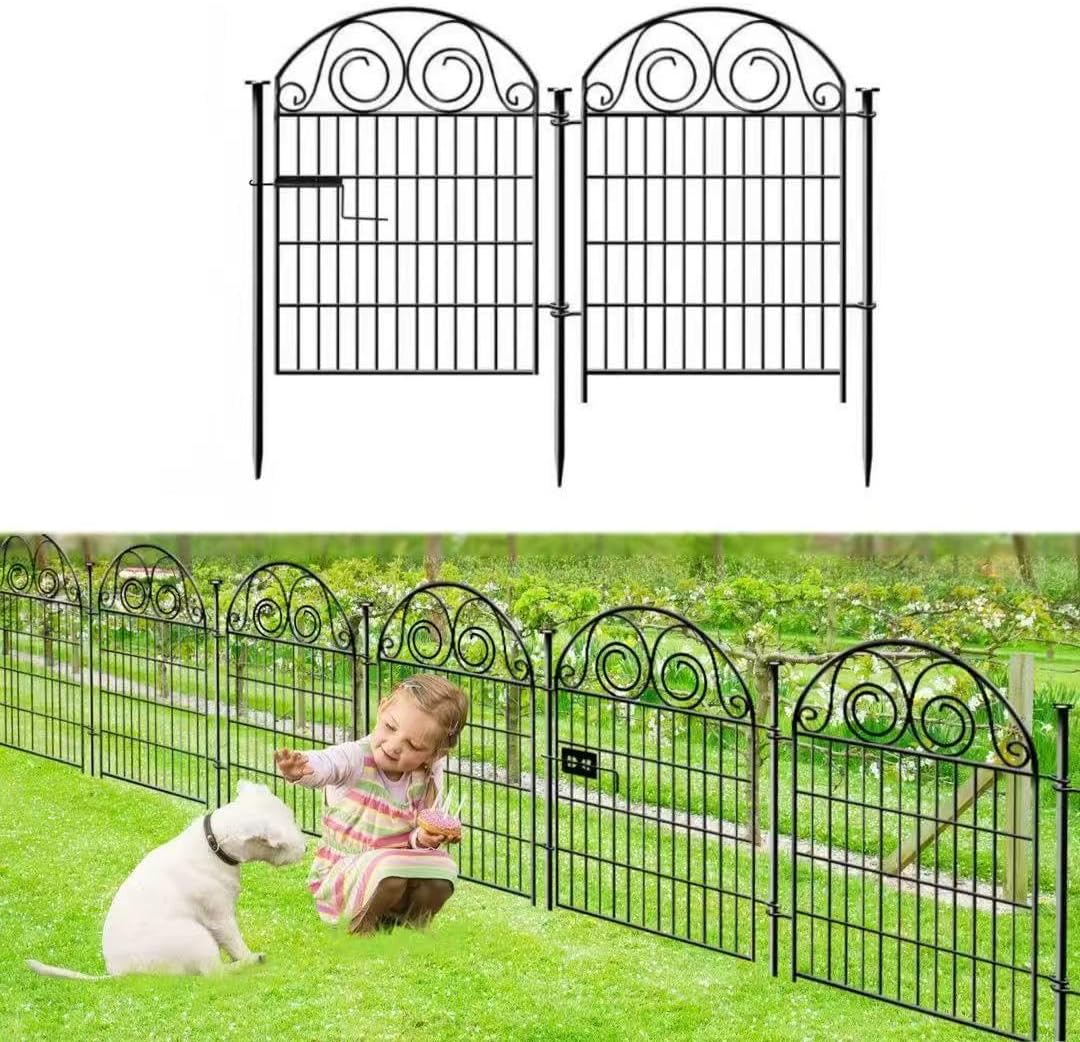 Tall Garden Fence with Gate, 40 Inch(H) 2 Panels Total Length 4.4 Ft Dog Fences Outdoor for Yard, Black Metal No Dig Fencing for Dogs│Patented