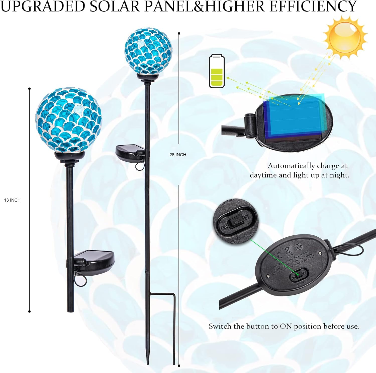 VCUTEKA Solar Lights - Outdoor Garden Decor Mosaic Solar Pathway Light Waterpoof LED Stake Light for Landscape Lawn Patio Yard Decoration (Blue) 1 Pack