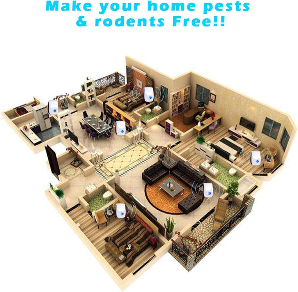 Ultrasonic Insect & Pest Repeller, Ultrasonic Mice Repellent for Insect, Roaches, Spiders, Ants, Bugs, Mosquitoes, Pest Control for House Garage RV Hotel, 6 Pack