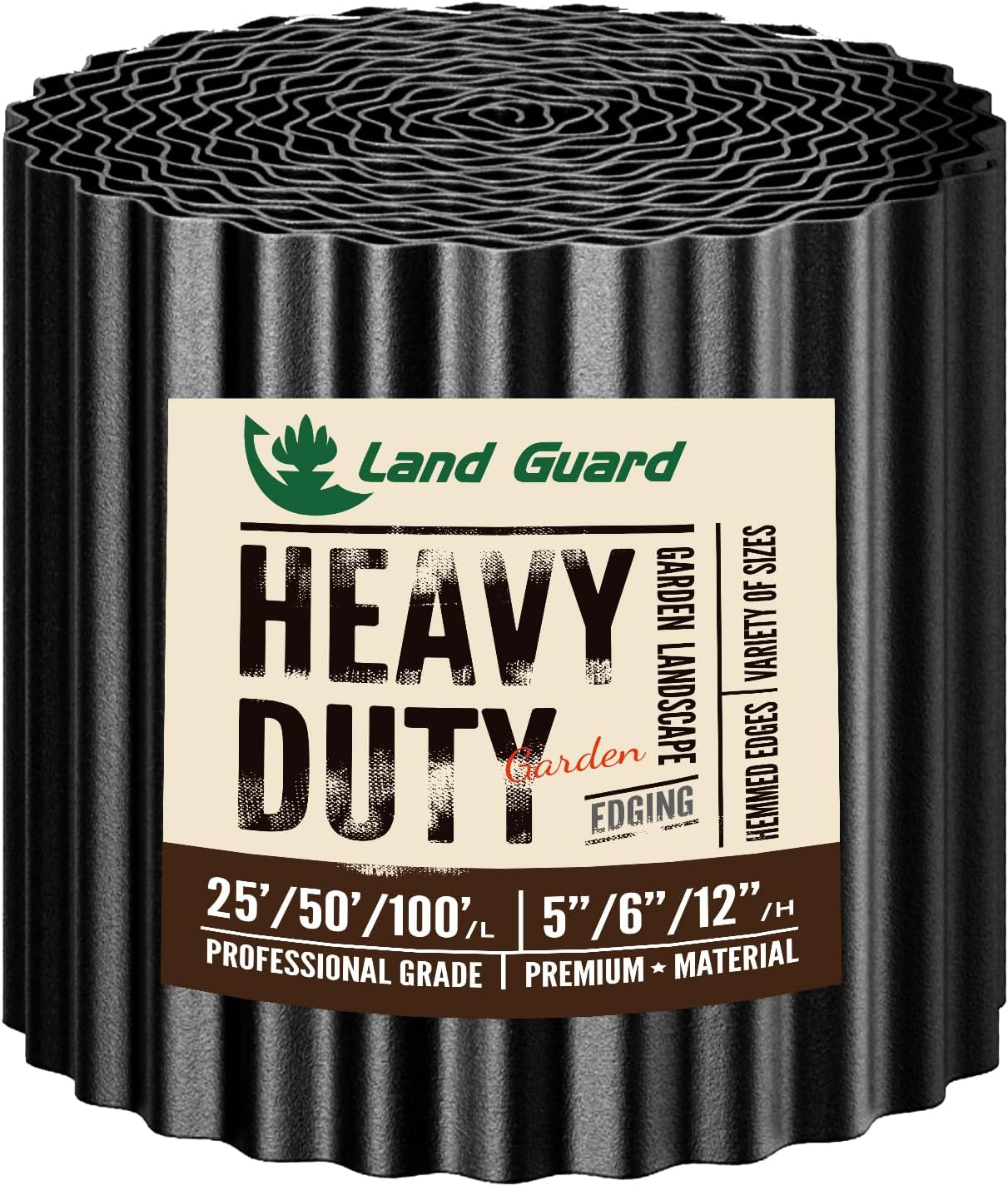 Land Guard Corrugated Garden Edging Border, 12" × 100' Landscape Paver Edging, Tall Landscape Edging, Fence for Garden, Flower Bed, Lawn and Landscape Edging (Black)