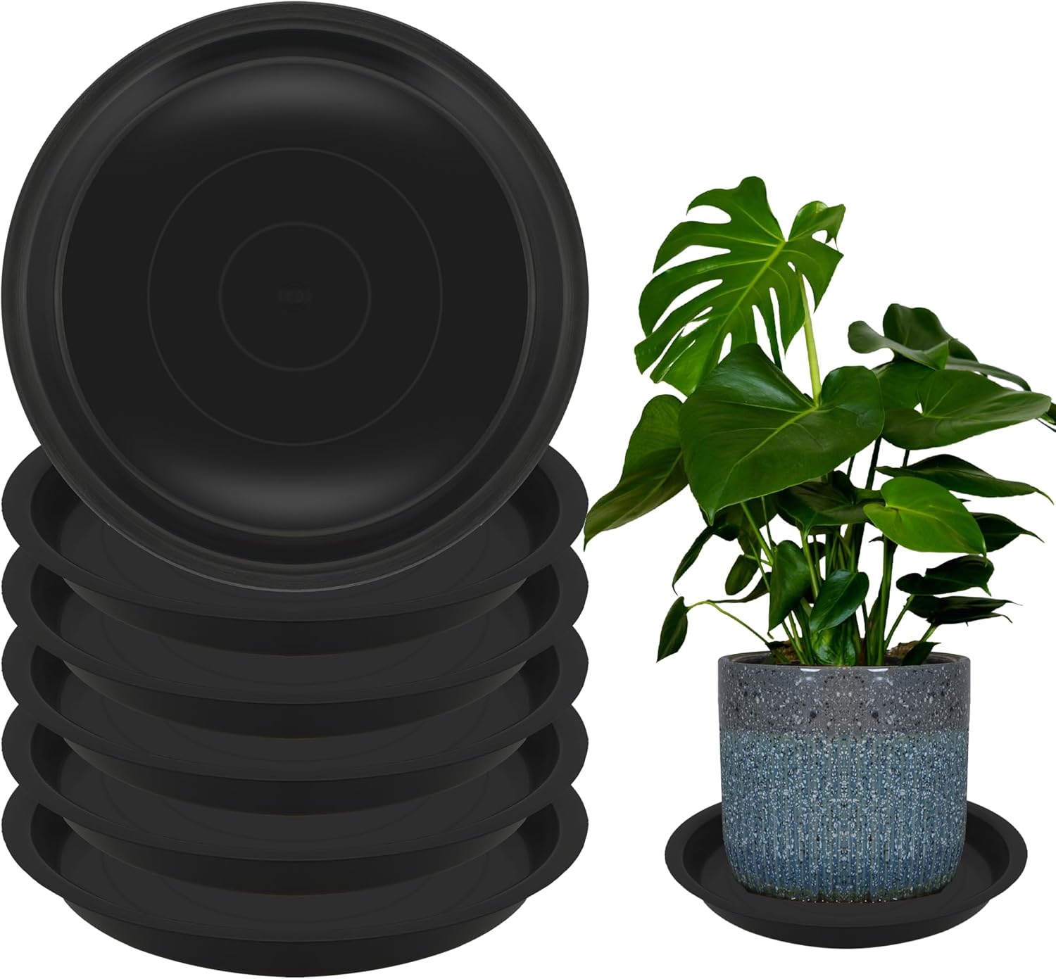 6 Pack 12 Inch Round Plant Saucers for Less 9.8 Inch Pot Indoors Outdoors Plant Trays for Pots Planter Saucer Plant Drip Tray Flower Planter Water Tray for Potted Plant(Black, 11.8"(6pcs))