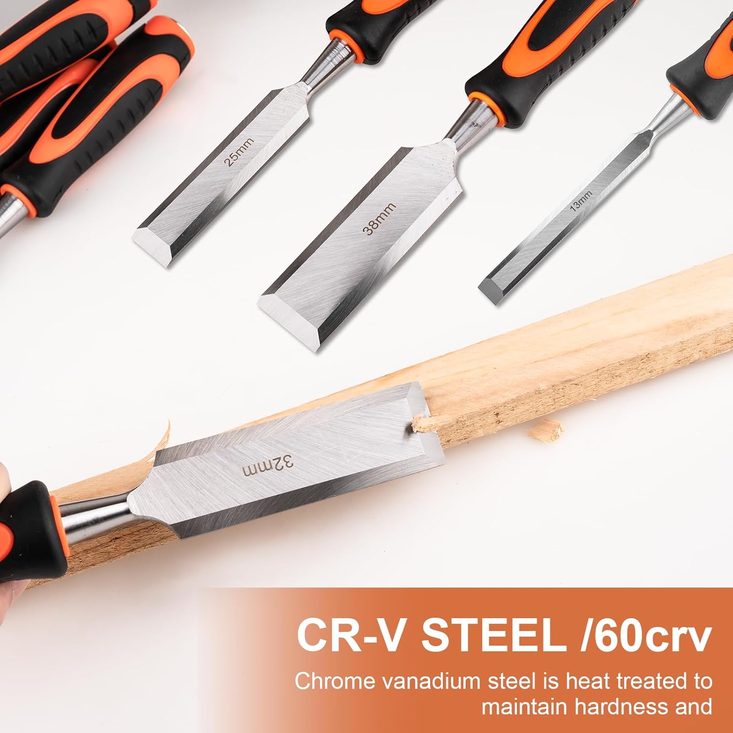 10Pcs Wood Chisel Sets, 6Pcs Premium Wood Chisels with Honing Guide, Sharpening Stone & Carpenter Pencils, Wood Carving Tools Kit for DIY & Professional Use (6-38mm)