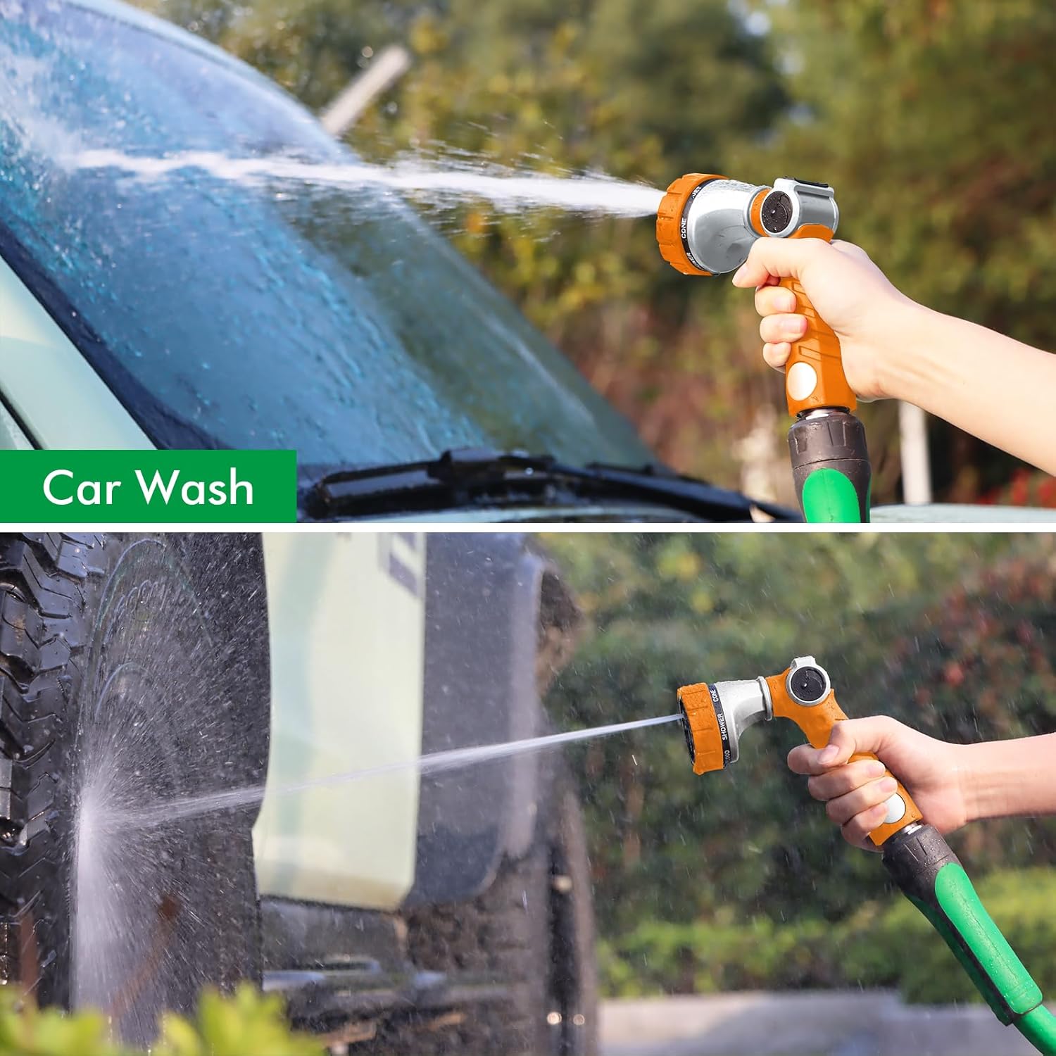 RESTMO Heavy Duty Hose Nozzle, Metal Garden Water Hose Sprayer with 7 Watering Patterns, Thumb Control, On Off Valve, High Pressure Nozzle Sprayer for Watering Plants, Car and Pet Washing, Orange