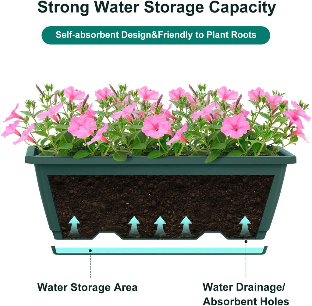 smusei 4 Pack Railing Planter Box Window Boxes Planters, 17'' Rectangular Deck Railing Planter Balcony Hanging Planters with Adjustable Flower Box Brackets for Fence Outdoor Patio Porch