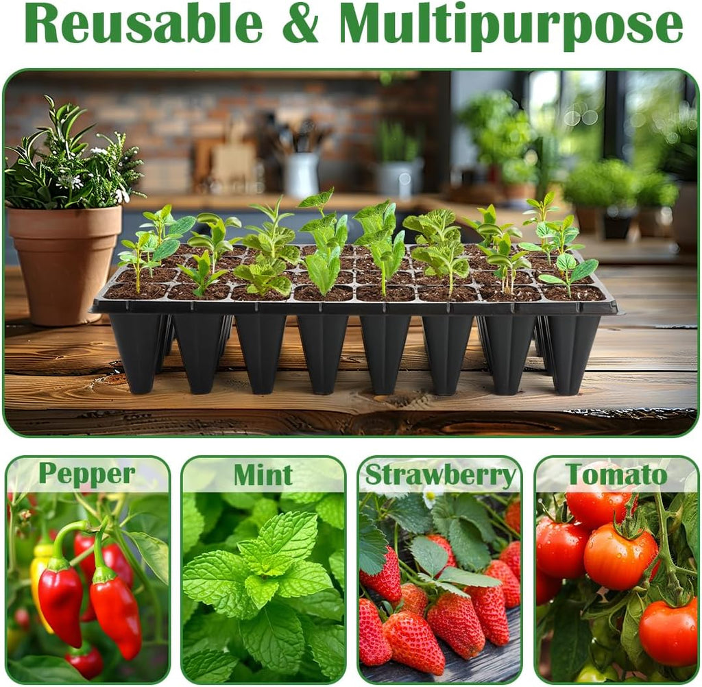10 Pack 32 Cell Seed Starter Trays - Extra Deep 4.33" Plastic Nursery Trays, 20" x 10"，Fits Standard 1020 Flats