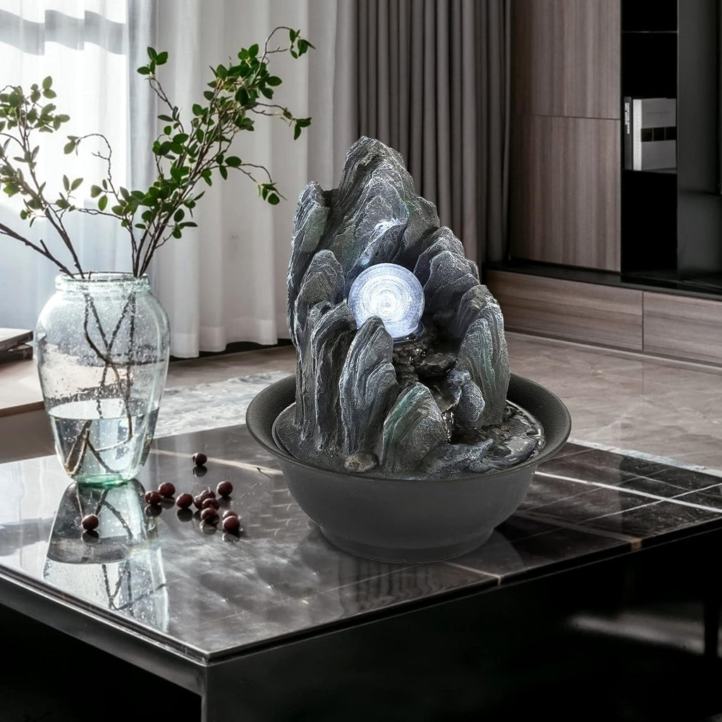 WICHEMI Water Fountains Indoor Waterfall Fountain Tabletop Fountain with LED Rolling Ball Stacked Rocks Indoor Water Feature Zen Meditation for Home and Office Indoor Spaces Decor (Style 19)