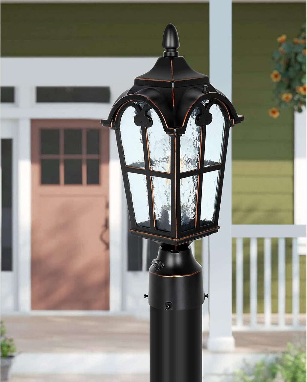 Hardwired 120V Dusk to Dawn Outdoor Post Light Black Roman, Waterproof Aluminum Pole Light Fixture with Pier Mount Base, Exterior Lamp Post Lantern Head with Clear Glass for Garden Yard Patio Pathway