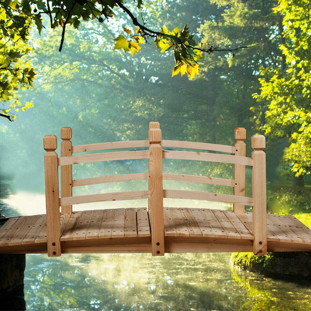 HAPPYGRILL Wooden Bridge, Natural Wood Garden Bridge with Guardrails, Outdoor Pond Bridge for Garden Backyard Decoration 5FT