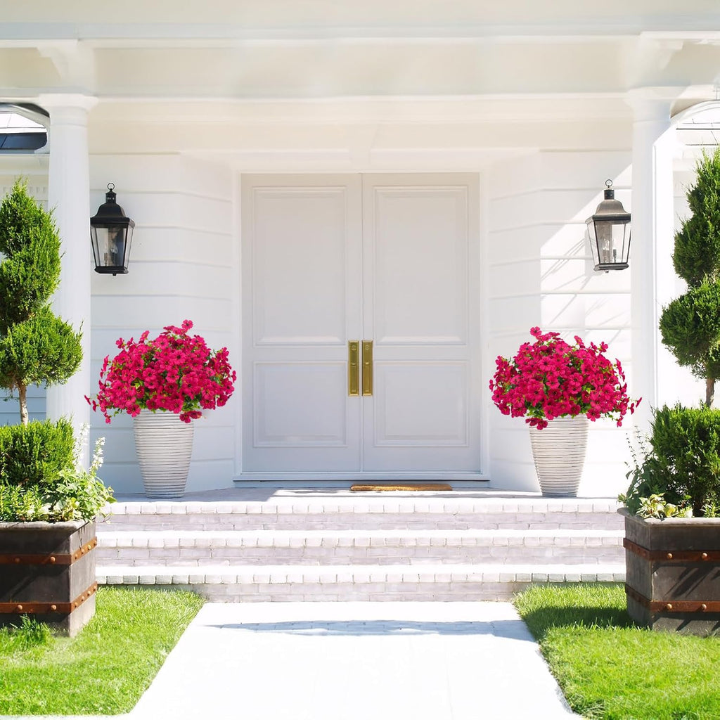 Artificial Fake Flowers for Outdoor Spring Decoration, 16 Bundles Faux Silk Colorful Daisy UV Resistant Realistic for Outside Porch Patio Home Yard Garden Planters Pots Window Box (Rose Red)