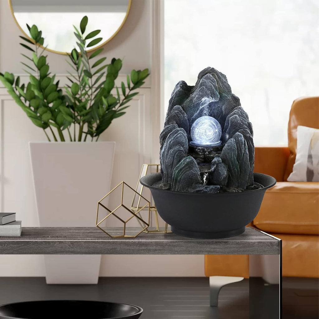 WICHEMI Water Fountains Indoor Waterfall Fountain Tabletop Fountain with LED Rolling Ball Stacked Rocks Indoor Water Feature Zen Meditation for Home and Office Indoor Spaces Decor (Style 19)