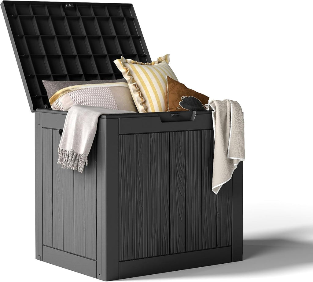 DRATO Deck Boxes, 31 Gallon Outdoor Storage Box for Patio Cushion, Sports Equipment, Garden Tools, Waterproof and UV Resistant, Lockable (Black)