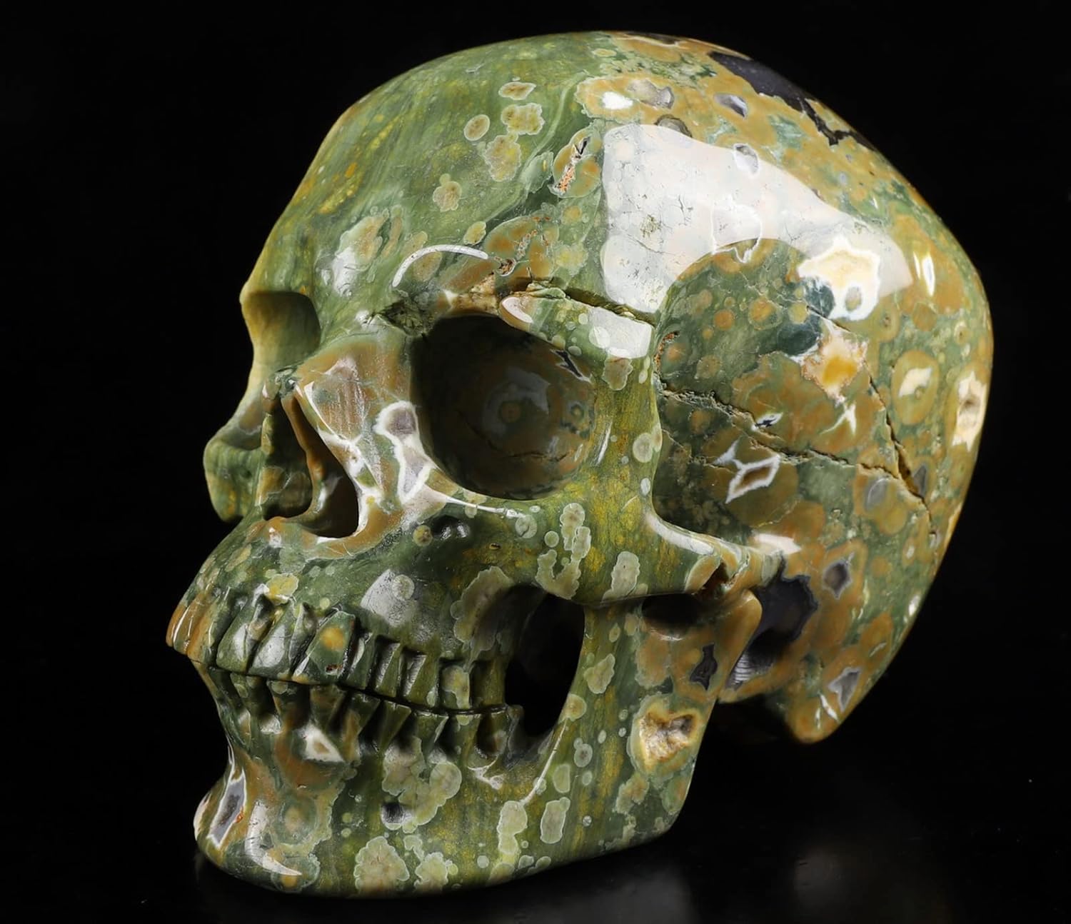 Skullis 5.0” Rainforest Jasper Hand Carved Crystal Skull, Super Realistic, Crystal Healing, Hand Carved Gemstone Fine Art Sculpture, Reiki Healing Stone Statue.377 Z8