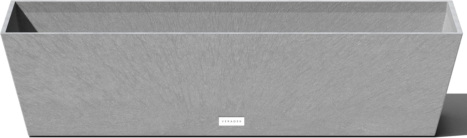 Veradek Pure Series Window Box Planter - Long Rectangular Planter for Indoor or Outdoor Windowsill/Balcony | Durable All-Weather Use with Drainage Holes | Modern Decor for Herbs, Small Plants, Flowers