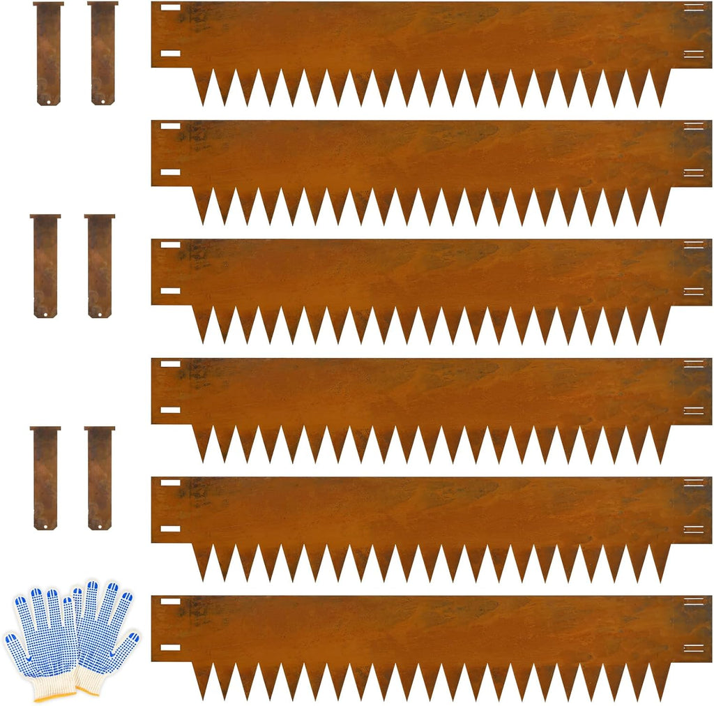Metal Landscaping Edging, 6Hx40L-Inch Cor Ten Steel Landscape Edging with 6 Clips and Gloves, 6-Pack Unique Rust-Finish Edging, for Enhanced Garden, Yard, Park, Lawn