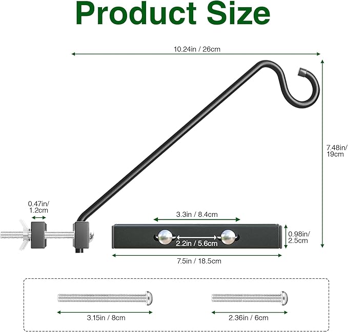 12-Inch 2 Pack Deck Bird Feeder Hanger for Railing, Outdoor Decor Plant Hanger, Swivel Balcony Railing Hook - 22LB Capacity - for Hanging Plants, Bird Feeders, Lanterns, Wind Chimes