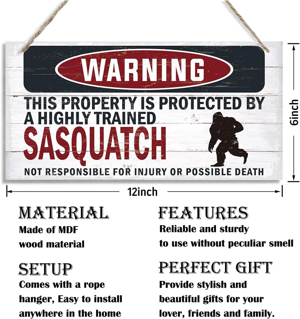 Warning Sign, Sasquatch Warning Wood Plaque Sign, Funny Door Signs, Decorative Wood Hanging Suspension Plaque, Farmhouse Wooden Wall Decor, Outdoor Hanging Wooden Signs
