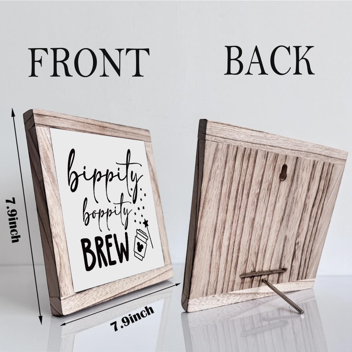 Bippity Boppity Wood Plaque Sign, Box Wood Plaques Desk Décor, Rustic Wooden Coffee Table Sign, Kitchen Home Decor, Tabletop Decor Sign, Coffee Lover Gift, Disney Lover Gift 7.9×7.9inch