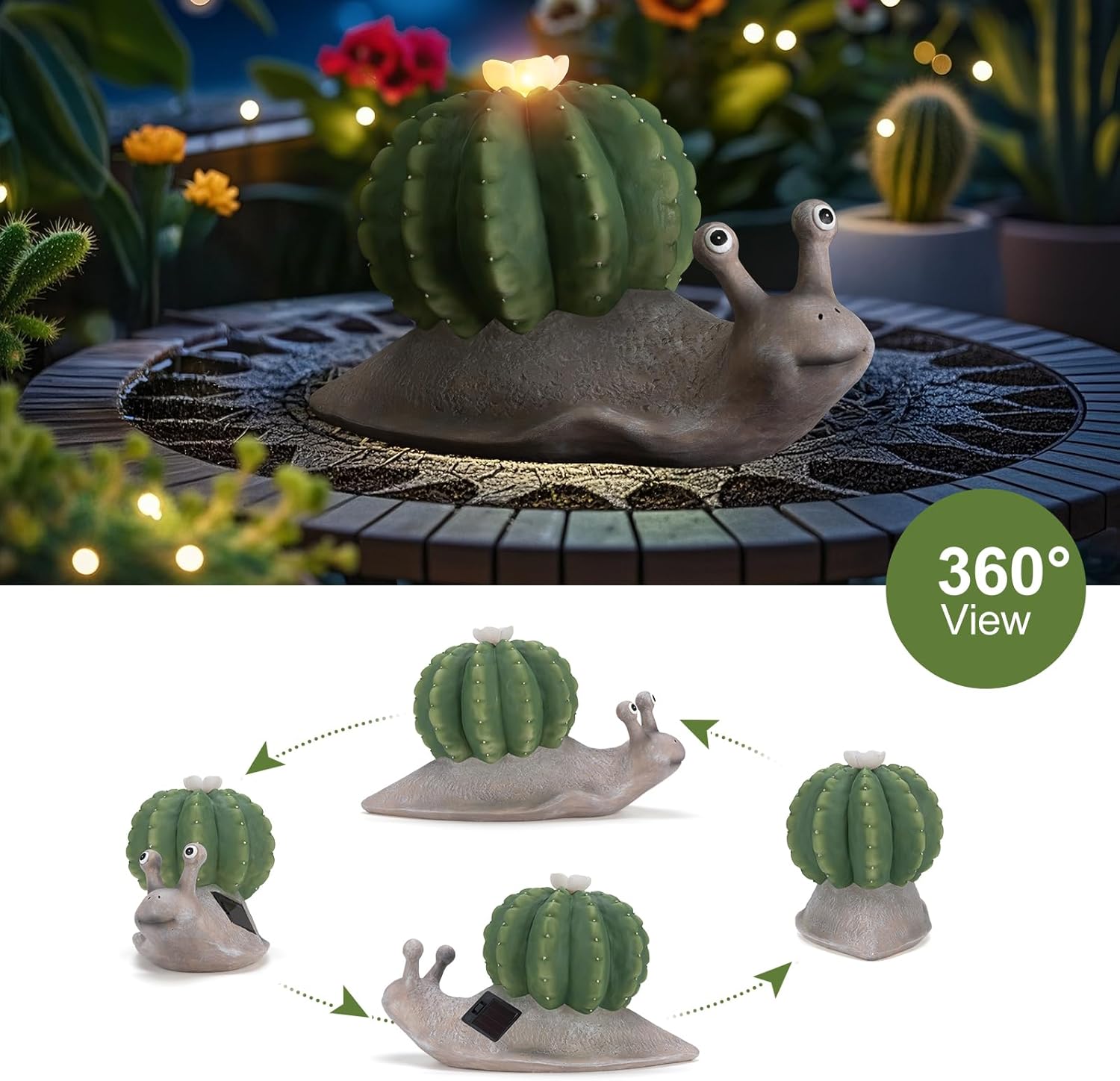 Solar Cactus Snail Statue Garden Decor Light - Outdoor Decorative LED Flower, Suitable for Patio, Lawnand Garden Decorations, Gifts for Mom
