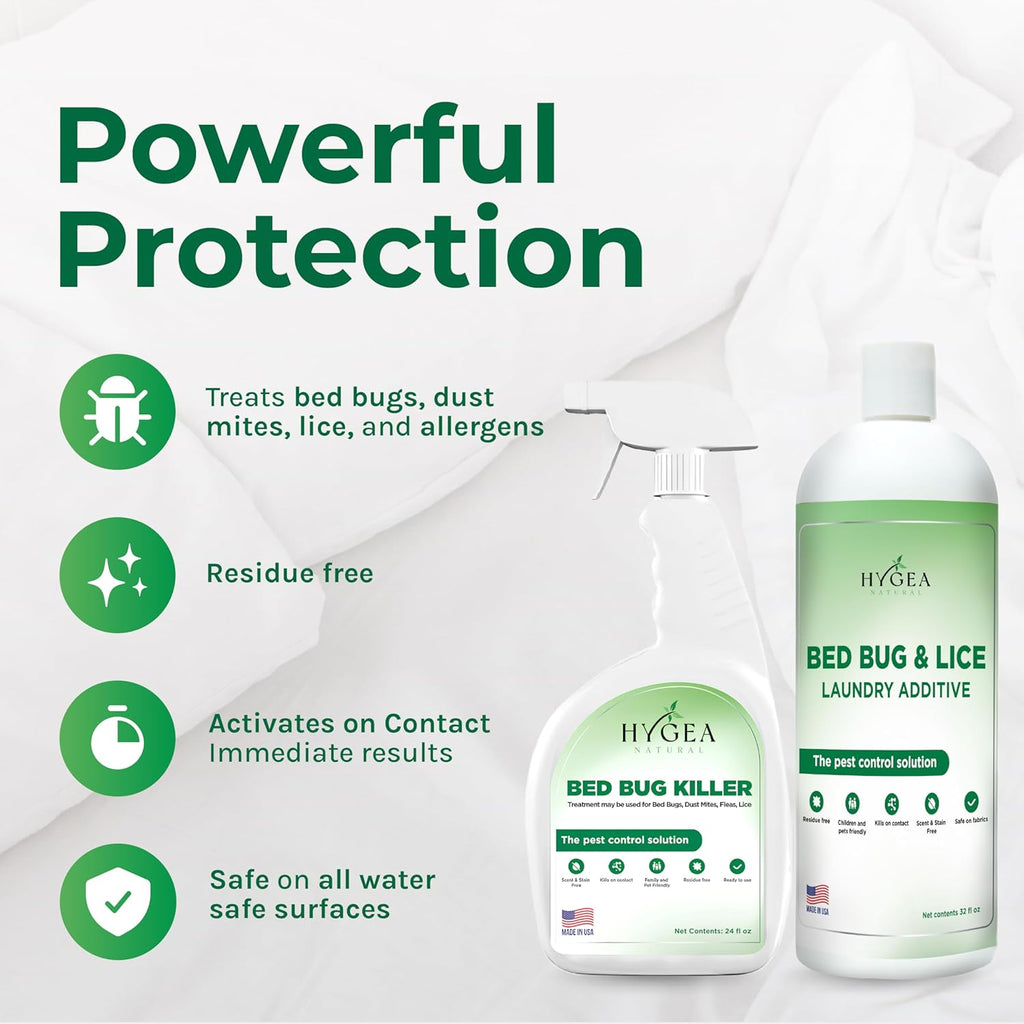 Bed Bug & Lice Elimination Combo Kit - Includes 24 oz lice & Bed Bug Spray and 32 oz Lice & Bed Bug Laundry Additive - Gentle Formula