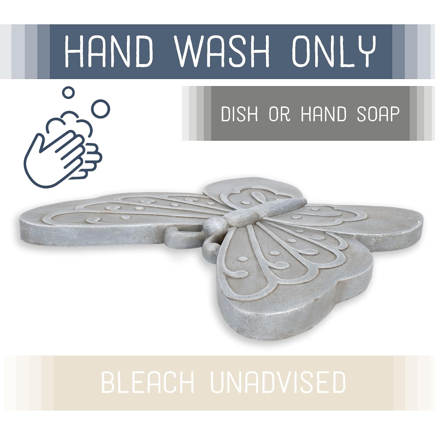 NAT & Jules Animal Character Shaped Dimensional Indoor Outdoor 11 inch Cast Resin Decorative Garden Stepping Stone, Patio, Walkway Sculpture Yard Art, Stone Grey Butterfly