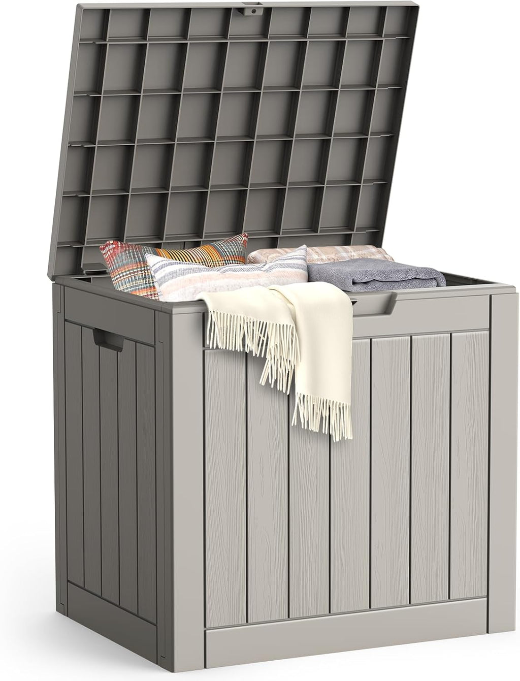 Outdoor Storage Box, 31 Gallon Waterproof Resin Deck Box, Storage Bin for Package Delivery, Patio Furniture Cushion, Garden Tools, Pool Accessories, Weatherproof and UV Resistant, Grey