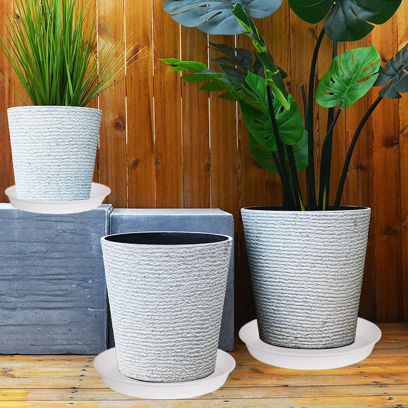 2 Pack of 17 inch Plant Saucer, 2.3" Depth Tray, Large Deep Garden Plastic Flower Planter Plant Trays for Indoors Outdoor Bath Bath (17", Creamy White)