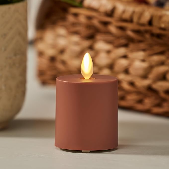 Luminara Outdoor Votive Flameless LED Candle, Baked Clay 2" x 3.2", Moving Flame Battery Operated Timer Remote Ready IPX4 Matte Plastic Finish