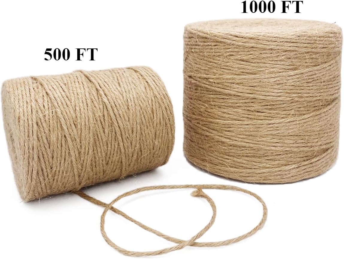 1000FT Jute Twine Rope 3mm Natural Thick Garden Twine String Heavy Duty for Gardening Bundling Crafts Arts Gift Wrapping Packing Material Wedding Christmas Decoration Bulk